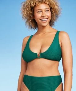 New 😍 Women's Square Wire Ribbed Triangle Bikini Top - Shade & Shore™ Evergreen 🎉 -Swimsuits Official Site unnamed file 3709