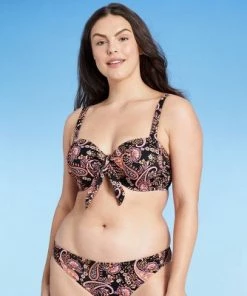 Outlet 🌟 Women's Lightly Lined Tie-Front Bralette Bikini Top - Shade & Shore™ Black Paisley Print 🧨 -Swimsuits Official Site unnamed file 3803