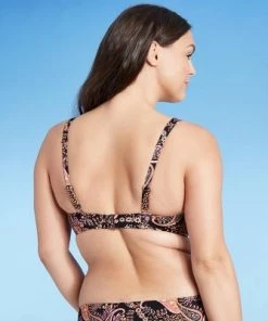 Outlet 🌟 Women's Lightly Lined Tie-Front Bralette Bikini Top - Shade & Shore™ Black Paisley Print 🧨 -Swimsuits Official Site unnamed file 3804