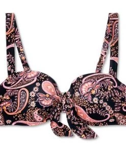 Outlet 🌟 Women's Lightly Lined Tie-Front Bralette Bikini Top - Shade & Shore™ Black Paisley Print 🧨 -Swimsuits Official Site unnamed file 3805