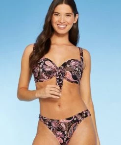 Outlet 🌟 Women's Lightly Lined Tie-Front Bralette Bikini Top - Shade & Shore™ Black Paisley Print 🧨 -Swimsuits Official Site unnamed file 3815