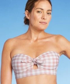 Hot Sale 🎉 Women's Checked Bandeau Tie-Front Bikini Top - Kona Sol™ Blush 🛒 -Swimsuits Official Site unnamed file 3850