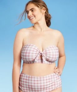 Hot Sale 🎉 Women's Checked Bandeau Tie-Front Bikini Top - Kona Sol™ Blush 🛒 -Swimsuits Official Site unnamed file 3851