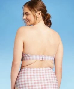 Hot Sale 🎉 Women's Checked Bandeau Tie-Front Bikini Top - Kona Sol™ Blush 🛒 -Swimsuits Official Site unnamed file 3852