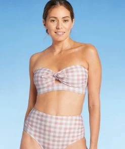 Hot Sale 🎉 Women's Checked Bandeau Tie-Front Bikini Top - Kona Sol™ Blush 🛒 -Swimsuits Official Site unnamed file 3857