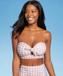 Hot Sale 🎉 Women's Checked Bandeau Tie-Front Bikini Top - Kona Sol™ Blush 🛒 -Swimsuits Official Site unnamed file 3860