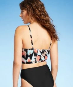 Promo 😍 Women's V-Neck Tank Bikini Top - Sea Angel White Tropical Print 🎉