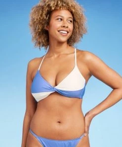 Outlet ⭐ Women's Twist-Front Bralette Bikini Top - Shade & Shore™ Periwinkle & Cream Colorblock 👏 -Swimsuits Official Site unnamed file 3933