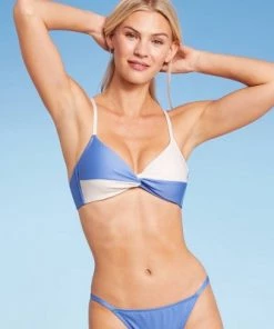 Outlet ⭐ Women's Twist-Front Bralette Bikini Top - Shade & Shore™ Periwinkle & Cream Colorblock 👏 -Swimsuits Official Site unnamed file 3938