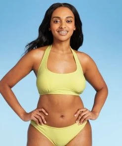 Wholesale 🧨 Juniors' Terry Longline Halter Bralette Bikini Top - Xhilaration™ Yellow ⌛ -Swimsuits Official Site unnamed file 3944