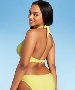 Wholesale 🧨 Juniors' Terry Longline Halter Bralette Bikini Top - Xhilaration™ Yellow ⌛ -Swimsuits Official Site unnamed file 3945