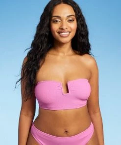 Best deal 💯 Juniors' Textured U-Wire Bandeau Bikini Top - Xhilaration™ Pink 😀 -Swimsuits Official Site unnamed file 3956