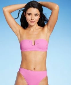 Best deal 💯 Juniors' Textured U-Wire Bandeau Bikini Top - Xhilaration™ Pink 😀 -Swimsuits Official Site unnamed file 3963