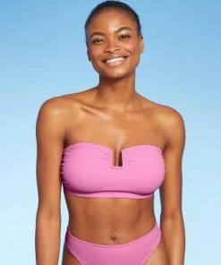 Best deal 💯 Juniors' Textured U-Wire Bandeau Bikini Top - Xhilaration™ Pink 😀 -Swimsuits Official Site unnamed file 3965