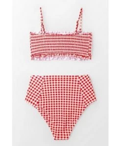 Hot Sale ✔️ Women's Red Gingham Smocked Bikini - Cupshe 🔔 -Swimsuits Official Site unnamed file 408