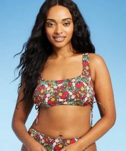Flash Sale ⭐ Juniors' Ribbed Tunneled Side-Tie Bralette Bikini Top - Xhilaration™ Multi Floral Print ❤️ -Swimsuits Official Site unnamed file 4081