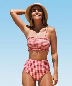 Hot Sale ✔️ Women's Red Gingham Smocked Bikini - Cupshe 🔔 -Swimsuits Official Site unnamed file 410