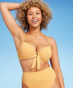 Flash Sale ✔️ Women's Light Lift Tie-Front Pique Textured Bikini Top - Shade & Shore™ Light Yellow ❤️ -Swimsuits Official Site unnamed file 4139