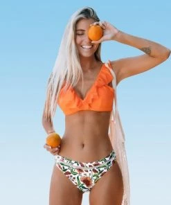 Best Sale ⭐ Women's Orange Ruffle Bikini with Floral Bottom - Cupshe 🔔 -Swimsuits Official Site unnamed file 418