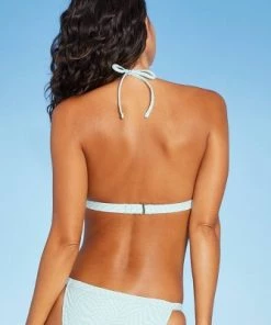 Discount 🎉 Juniors' Triangle Bikini Top - Xhilaration™ Mint Green Check ⌛