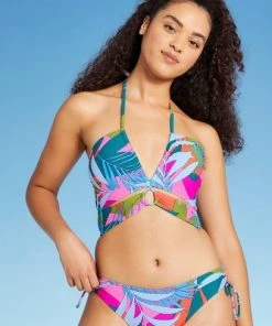 Buy 🧨 Juniors' Lace-Up Halter Longline Bandeau Bikini Top - Xhilaration™ Multi Tropical Print ❤️ -Swimsuits Official Site unnamed file 4205