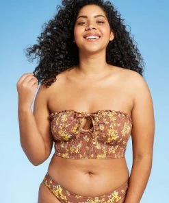 Buy 🌟 Juniors' Smocked Ruffle Bandeau Bikini Top - Xhilaration™ Multi Floral Print ⭐ -Swimsuits Official Site unnamed file 4220