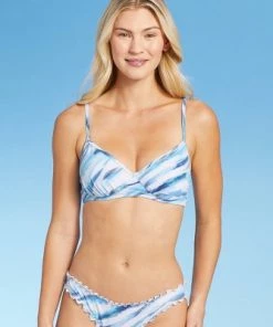 Brand new 🔥 Women's Ribbed Bralette Bikini Top - Shade & Shore™ Blue Tie-Dye ⌛ -Swimsuits Official Site unnamed file 4266