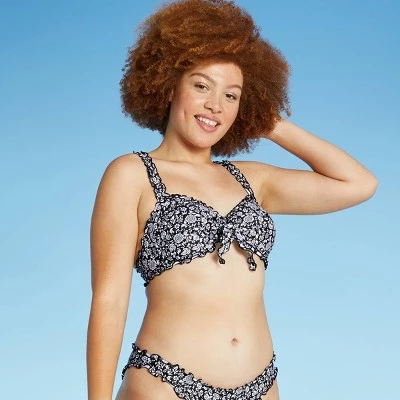 Best Pirce 👍 Juniors' Ribbed Ruffle Tie Bralette Bikini Top - Xhilaration™ Black Floral Print 💯 5 Best Pirce 👍 Juniors' Ribbed Ruffle Tie Bralette Bikini Top - Xhilaration™ Black Floral Print 💯 - Image 3