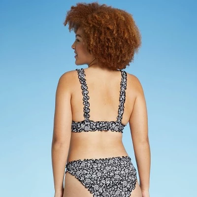 Best Pirce 👍 Juniors' Ribbed Ruffle Tie Bralette Bikini Top - Xhilaration™ Black Floral Print 💯 6 Best Pirce 👍 Juniors' Ribbed Ruffle Tie Bralette Bikini Top - Xhilaration™ Black Floral Print 💯 - Image 4