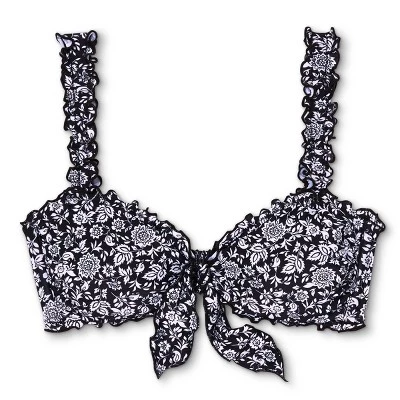 Best Pirce 👍 Juniors' Ribbed Ruffle Tie Bralette Bikini Top - Xhilaration™ Black Floral Print 💯 7 Best Pirce 👍 Juniors' Ribbed Ruffle Tie Bralette Bikini Top - Xhilaration™ Black Floral Print 💯 - Image 5