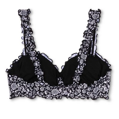 Best Pirce 👍 Juniors' Ribbed Ruffle Tie Bralette Bikini Top - Xhilaration™ Black Floral Print 💯 8 Best Pirce 👍 Juniors' Ribbed Ruffle Tie Bralette Bikini Top - Xhilaration™ Black Floral Print 💯 - Image 6