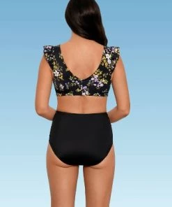 Top 10 🌟 Women's Slimming Control Ruffle Shoulder Bikini Top - Beach Betty by Miracle Brands Black 🔔