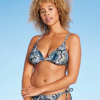 Budget 🛒 Women's Triangle Bikini Top - Shade & Shore™ Blue Snake Print 🧨 6 Budget 🛒 Women's Triangle Bikini Top - Shade & Shore™ Blue Snake Print 🧨 - Image 4