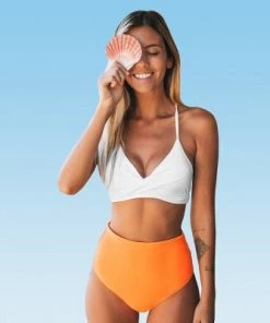 Outlet 🎉 Women's Solid White Bikini with Orange High Waisted Bottom - Cupshe 😀 -Swimsuits Official Site unnamed file 438