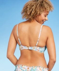 Budget ❤️ Women's Lightly Lined Ruffle Detail Tie-Front Bikini Top - Shade & Shore™ Light Blue Floral 😀 -Swimsuits Official Site unnamed file 4394