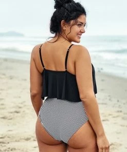 Promo โ Women's Ruffled Plus Size Bikini with High- Waisted Bottom - Cupshe ๐