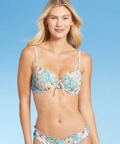Budget ❤️ Women's Lightly Lined Ruffle Detail Tie-Front Bikini Top - Shade & Shore™ Light Blue Floral 😀 -Swimsuits Official Site unnamed file 4402