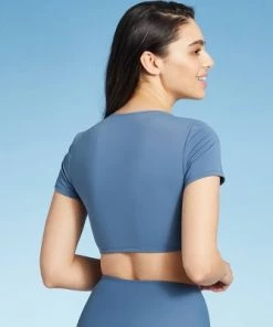 Discount ✨ Women's Tunnel Front Sleeve Bikini Top - Kona Sol™ Mudstone Blue 😀