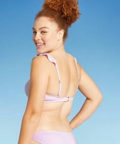 Outlet 🔥 Juniors' Textured Ruffle Shoulder Bralette Bikini Top - Xhilaration™ Lavender Stripe ❤️ -Swimsuits Official Site unnamed file 4486
