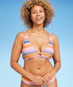 Brand new 🎉 Women's Keyhole Bralette Bikini Top - Shade & Shore™ Multi Stripe 🔔 -Swimsuits Official Site unnamed file 4491