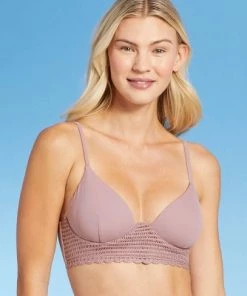 Brand new 🔥 Women's Longline Crochet Detail Bikini Top - Shade & Shore™ Mauve 🤩 -Swimsuits Official Site unnamed file 4502