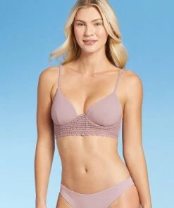 Brand new 🔥 Women's Longline Crochet Detail Bikini Top - Shade & Shore™ Mauve 🤩 -Swimsuits Official Site unnamed file 4510