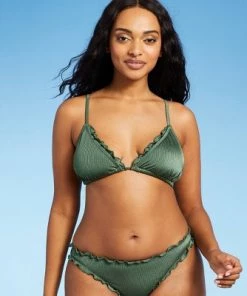 Hot Sale 😍 Juniors' Shiny Ribbed Ruffle Triangle Bikini Top - Xhilaration™ Moss Green 🌟 -Swimsuits Official Site unnamed file 4532