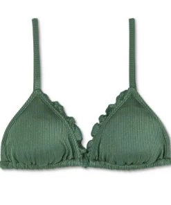 Hot Sale 😍 Juniors' Shiny Ribbed Ruffle Triangle Bikini Top - Xhilaration™ Moss Green 🌟 -Swimsuits Official Site unnamed file 4534
