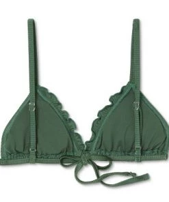 Hot Sale 😍 Juniors' Shiny Ribbed Ruffle Triangle Bikini Top - Xhilaration™ Moss Green 🌟 -Swimsuits Official Site unnamed file 4535