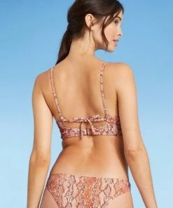 Best Sale 💯 Women's Lightly Lined Longline Knot-Front Cut Out Bikini Top - Shade & Shore™ Lurex Snake Print 😀