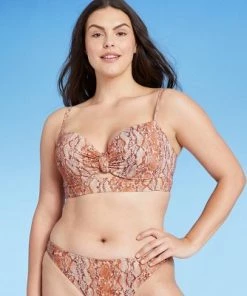 Best Sale 💯 Women's Lightly Lined Longline Knot-Front Cut Out Bikini Top - Shade & Shore™ Lurex Snake Print 😀 -Swimsuits Official Site unnamed file 4549