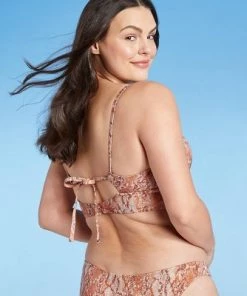 Best Sale 💯 Women's Lightly Lined Longline Knot-Front Cut Out Bikini Top - Shade & Shore™ Lurex Snake Print 😀 -Swimsuits Official Site unnamed file 4550