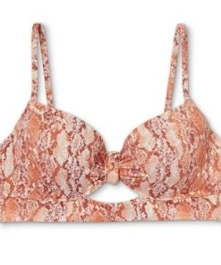 Best Sale 💯 Women's Lightly Lined Longline Knot-Front Cut Out Bikini Top - Shade & Shore™ Lurex Snake Print 😀 -Swimsuits Official Site unnamed file 4551