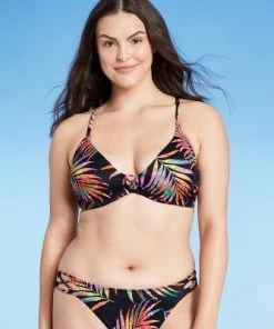 Budget 🎉 Women's Lightly Lined Strappy Front Detail Bikini Top - Shade & Shore™ Black Tropical Print 👏 -Swimsuits Official Site unnamed file 4577